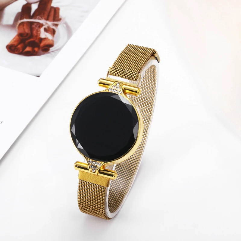 Tiktok girl fashion leisure circular LED touch screen magnetic drill magnetic watch strap electronic stone watch SB12