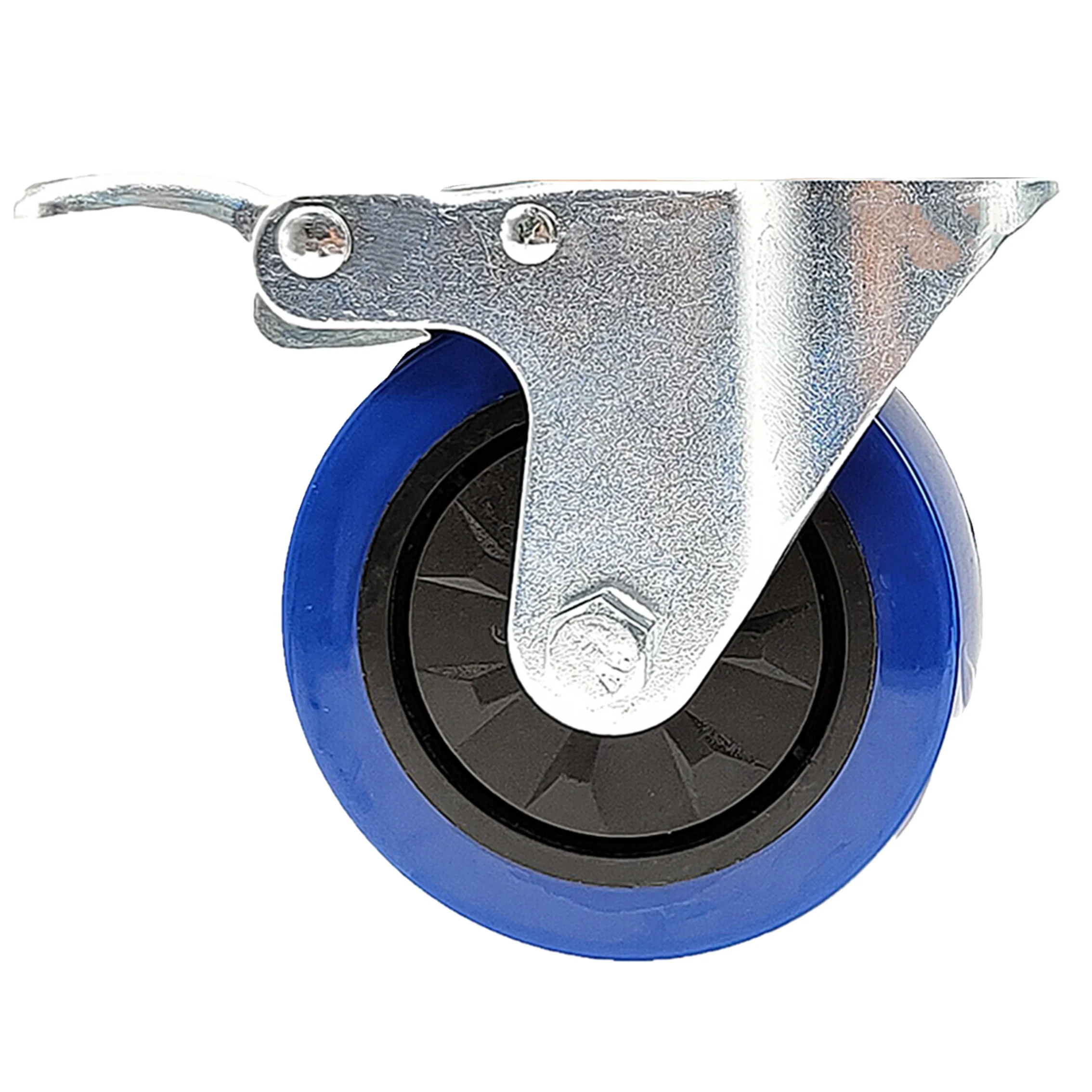 4in Blue PU Rubber Wheel Heavy Duty Food Cart Swivel Locking Industrial Casters Wheels