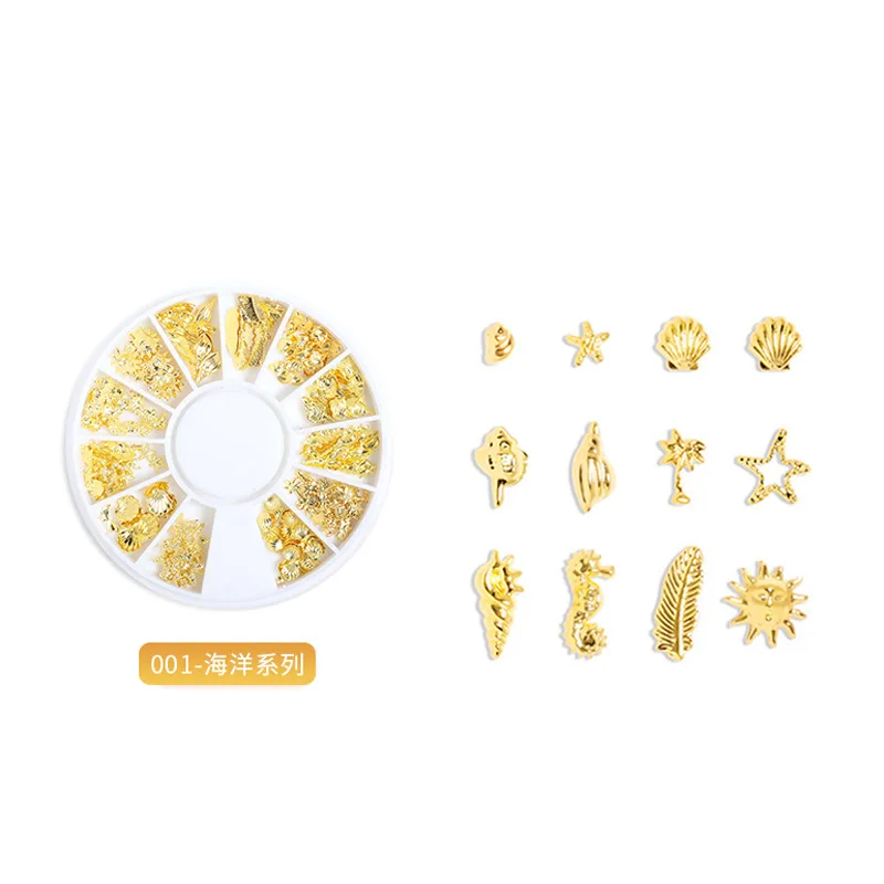 50 boxes MOQ for ODM OEM Disc Metal Rivet Jewelry New Japanese Star Illusion Pearl Alloy Nail Decoration