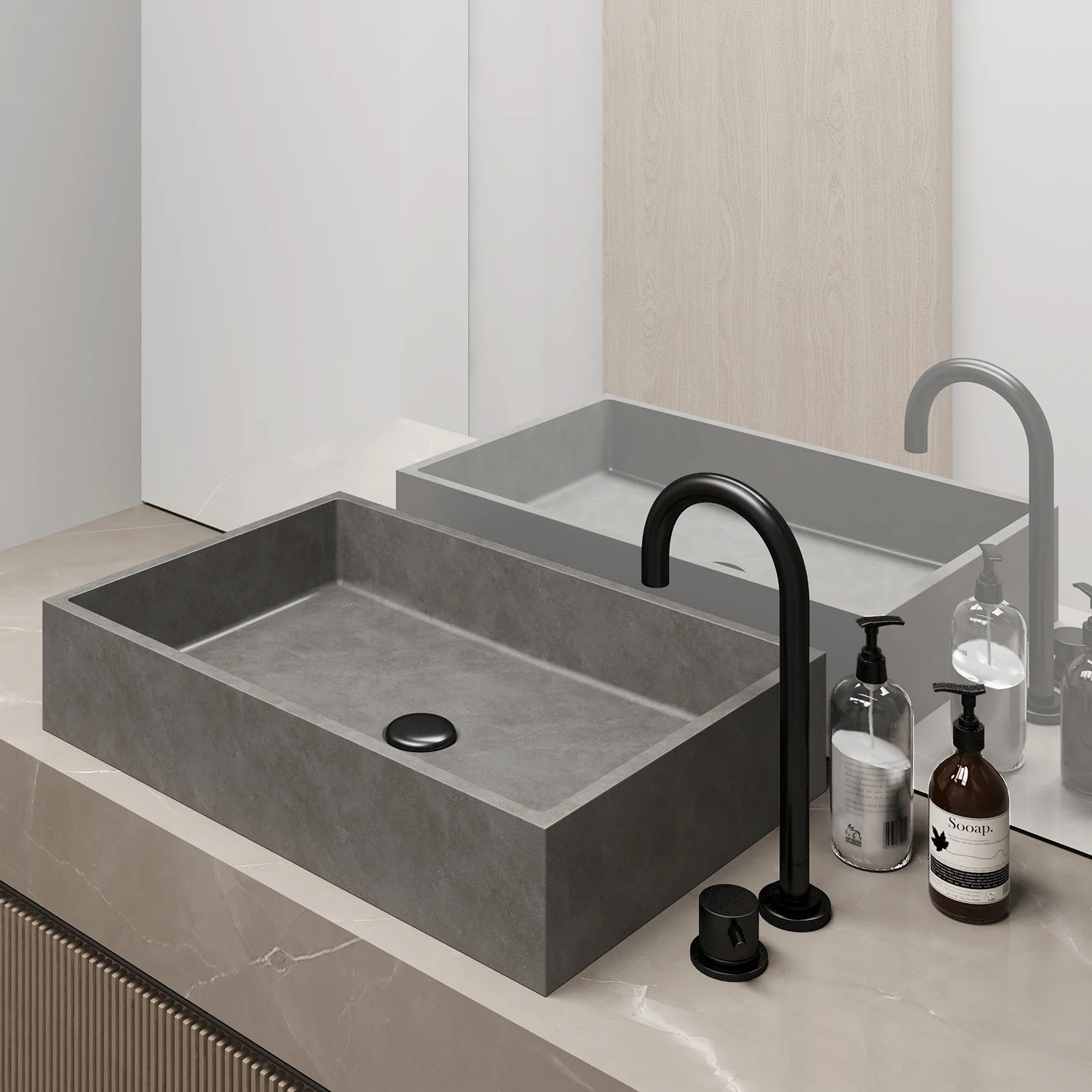 CONRAZZO Simple Style Bathroom Concrete Basin High Quality Dark Grey Rectangular Hand Wash Sink