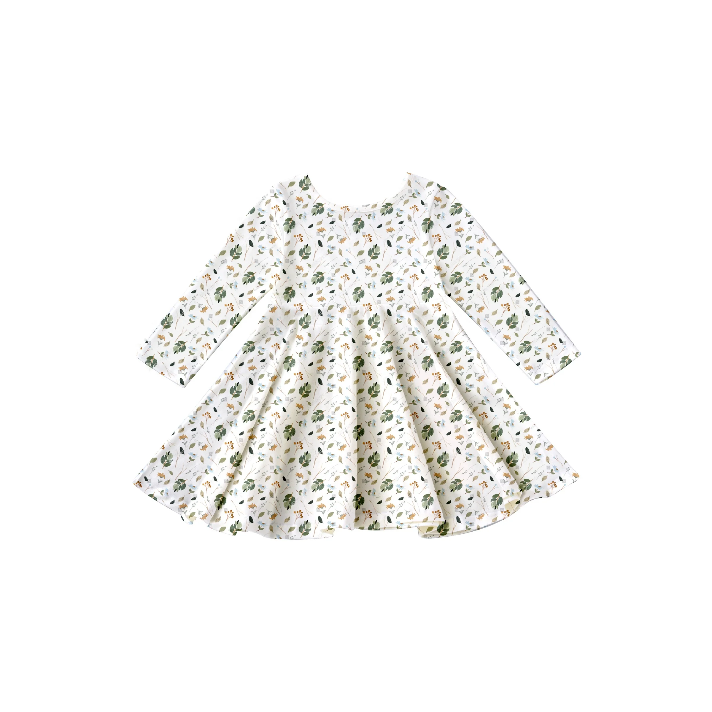 Girlymax fall 2022 floral flower pumpkin Plaid Orange Long Sleeve A-LIne Twirl Knee Length Baby Girls Dresses Kids Clothing