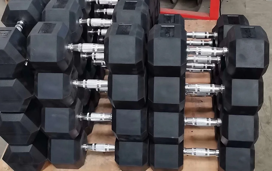 Wholesale Weightlifting Fitness Black Hexagon Custom Logo Home Gym Free Weights Rubber Coated Hex Dumbbells
