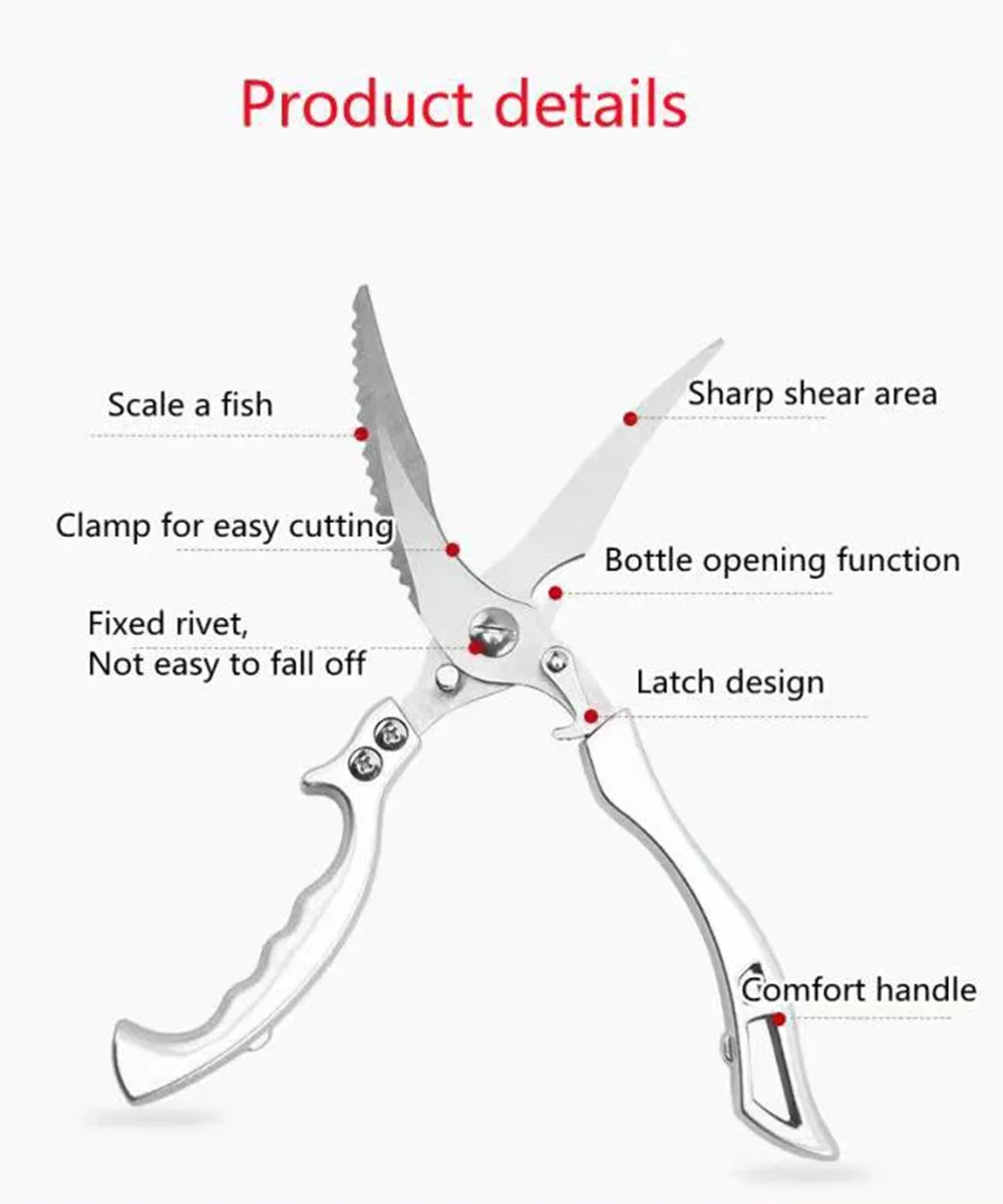 Multifunctional Stainless Steel Kitchen Scissors Food Scissors Chicken Bone Meat Fishing Crab Greens Cutting Trimming Scissors