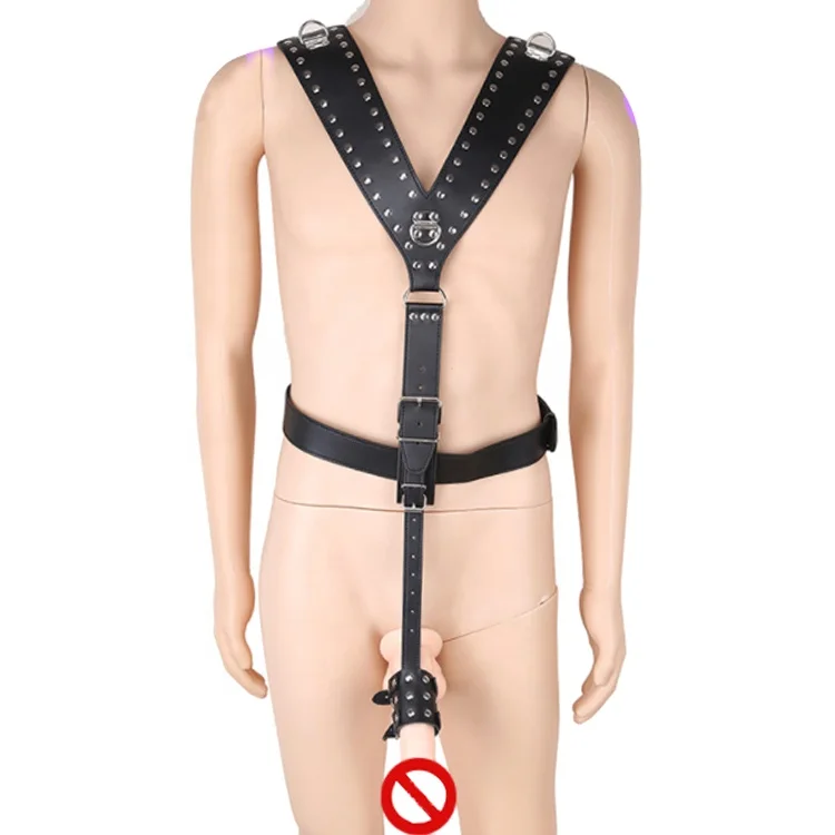 High Quality Leather Bound Black Belt Bondage Garment Male Penis Ring Restraint Slave Game Tools