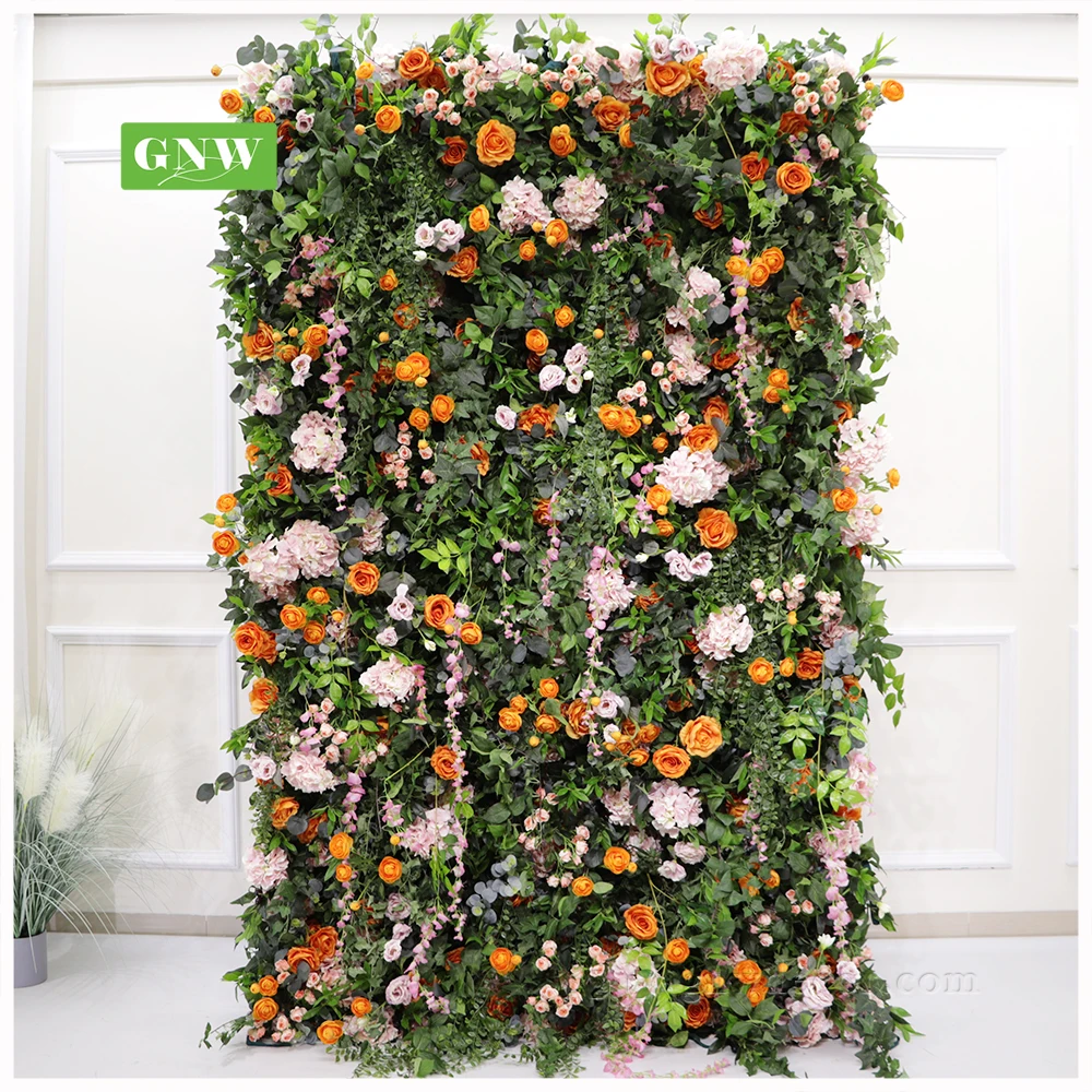 GNW Country Style green plants artificial flower wall for wedding background