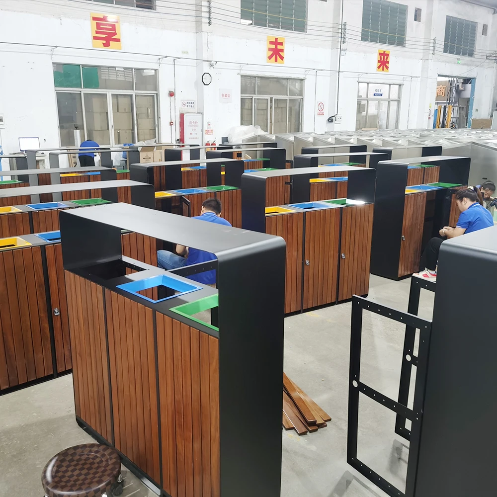 Commercial Outdoor Trash Can Bin 60L Rectangular Wood Nature Lid Plastic Stainless Colorful Open Mouth Design Storage