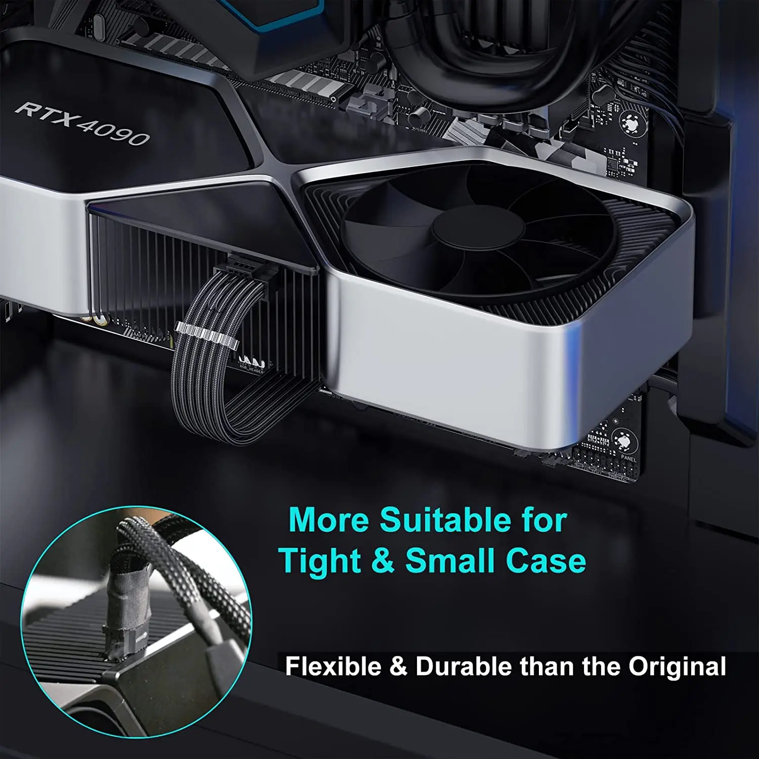 12VHPWR 16Pin Extension Cable 16Pin(12+4) Male To 2X8Pin Female PCI-e 5.0 Sleeved Extension Cord GPU Power Cable