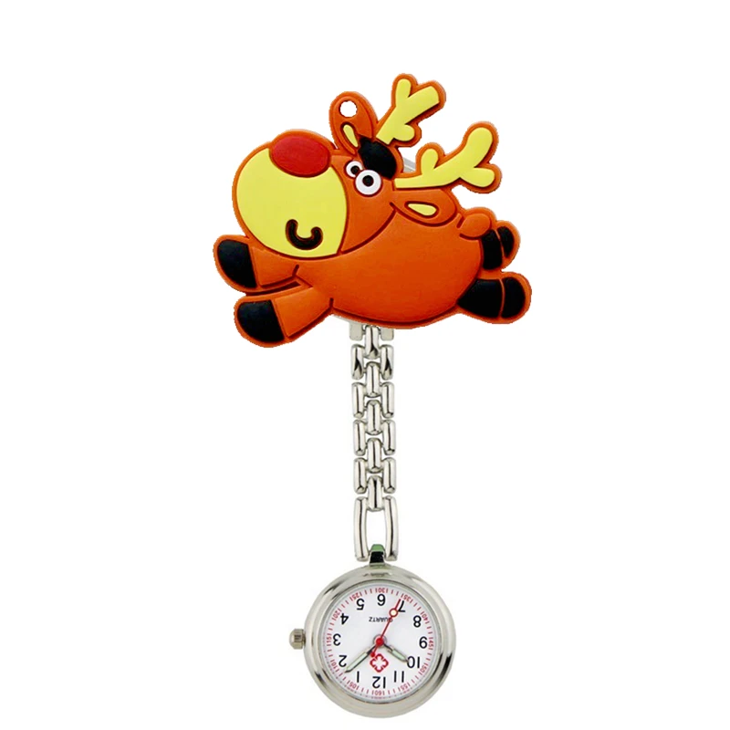 Christmas Santa Claus Alloy Chain Clip Hang Nurse Doctor Pocket Watches Hospital Snowman Reindeer Trees Socks Gift Watch Clock