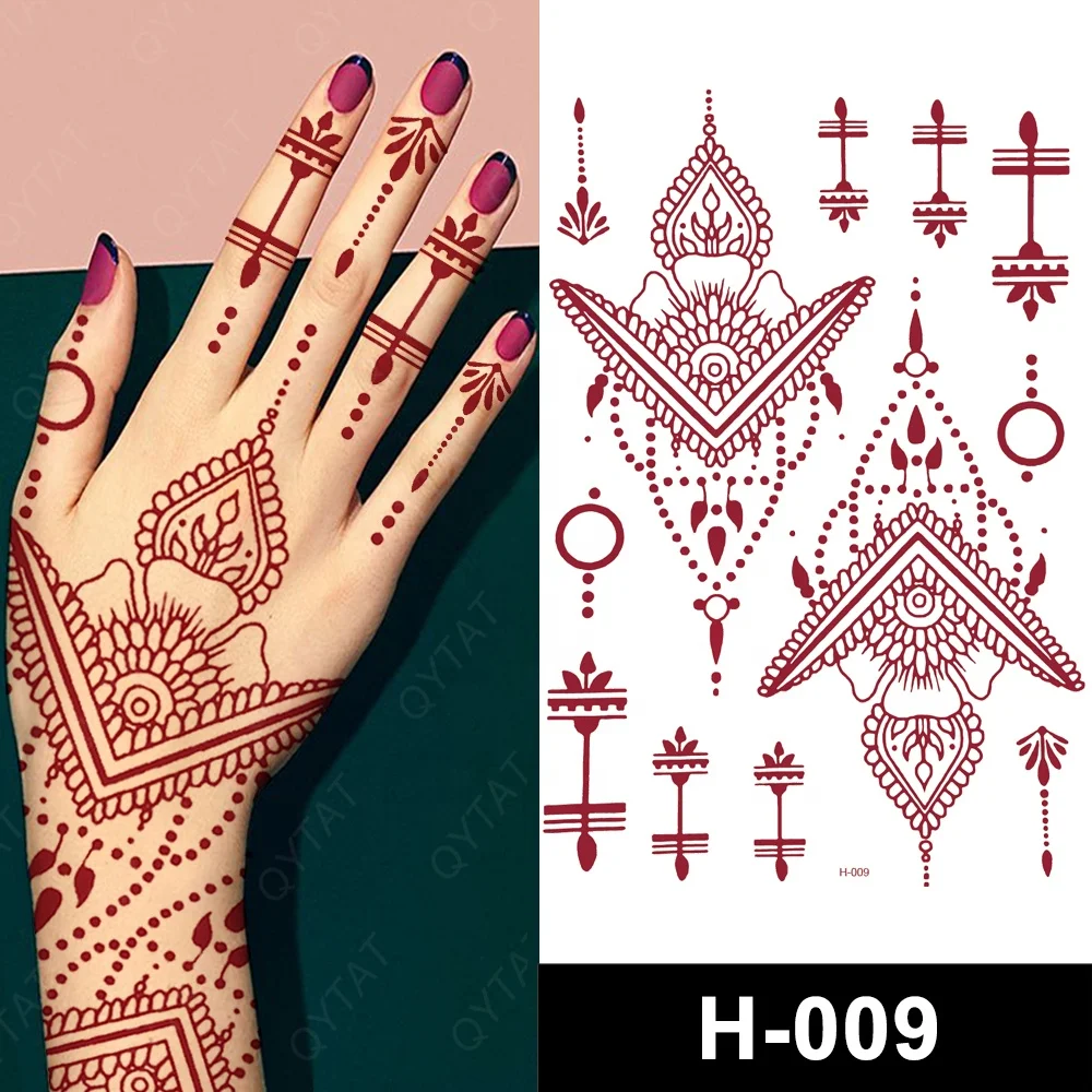 Wholesale Custom Non Toxic Waterproof Fake Brown Red Maroon Temporary Natural Indian Fingers Full Hand Henna Tattoo Stickers