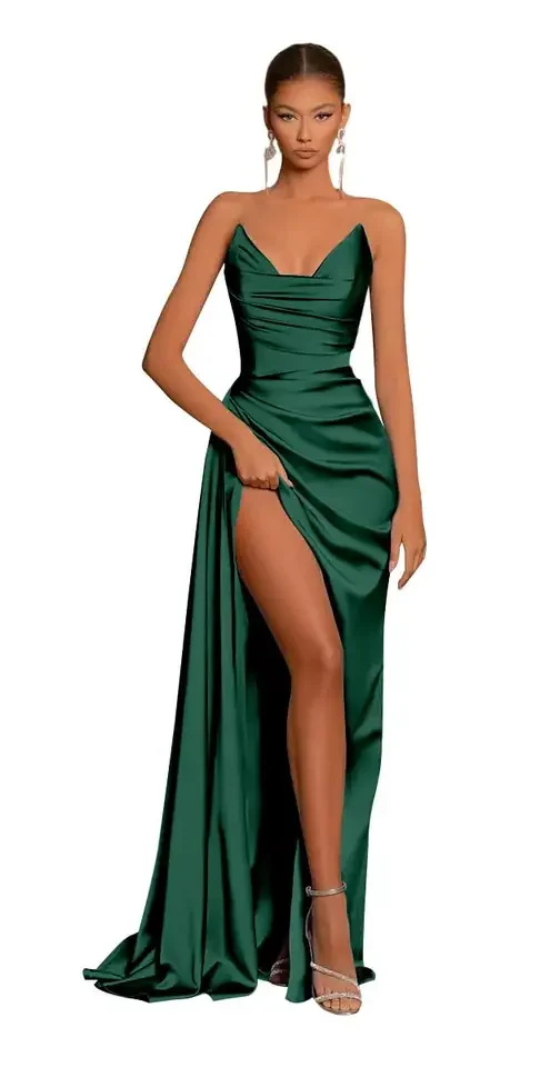 New Clothes Women One Shoulder women Lady Elegant Slit Bodycon Mermaid Satin Prom Sexy Trailing Banquet Party Evening Dress