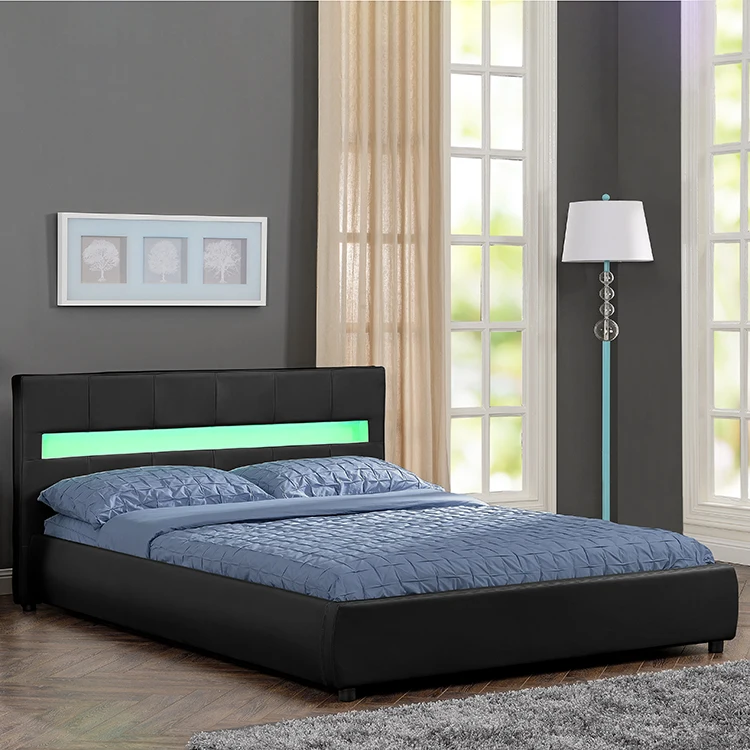 Willsoon Latest Modern Squares Design Standard Double Size White PU Soft Bed for special price led light headboard