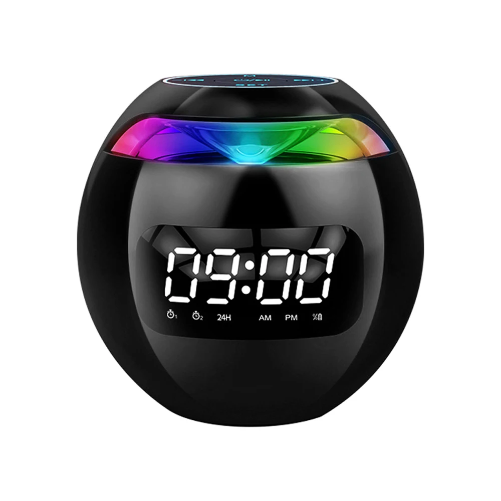 Amazon hot sale Wireless blue tooth LED alarm clock speaker MINI ball music player speaker G90 3.5mm AUX TF Card FM Radio
