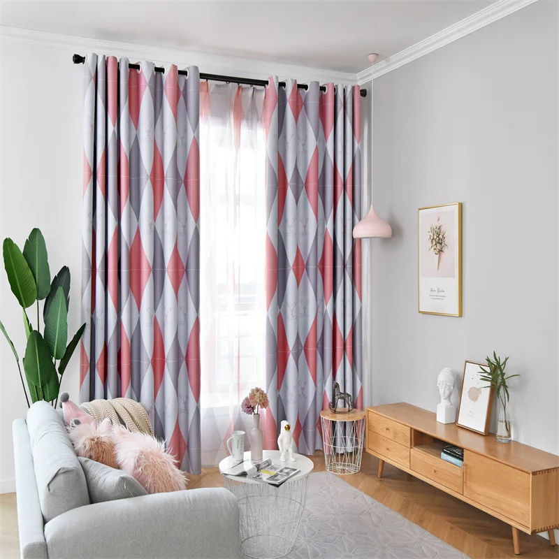 Modern Nordic Simplicity Yellow Geometric Printed Curtain Fabric, Living Room Bedroom Home Polyester Window Curtains Fabric