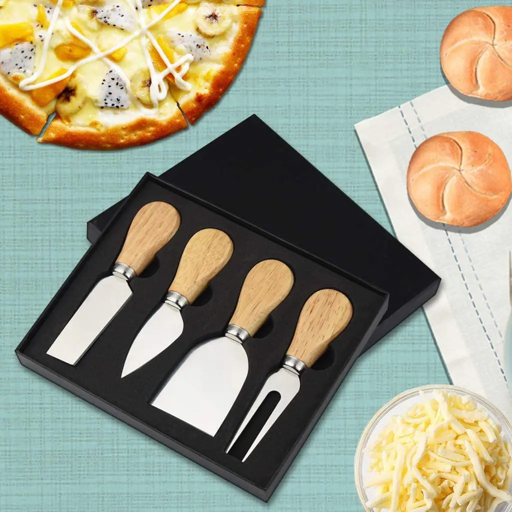 Customize Logo Cheese Knife Fork and Shovel Tool Set Stainless Steel Cheese Knife with Wood Handle Cheese Pizza