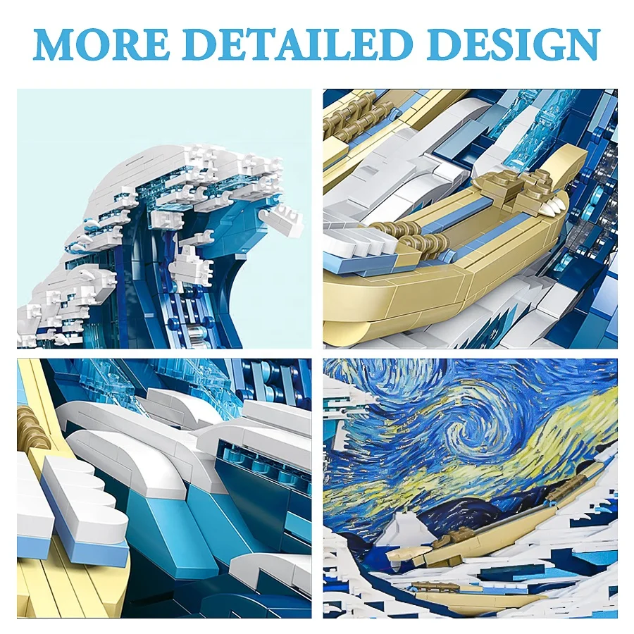 Low MOQ Great Wave off Kanagawa 3D Painting Pixel Art Painting DIY Building Blocks MOC 1830pcs Block Toys For Children Gift