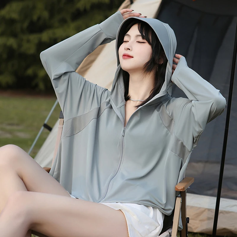 2024 new long sleeve anti UV jacket Outdoor Hooded Ultraviolet-proof Clothing loose fit sun screen skin coat