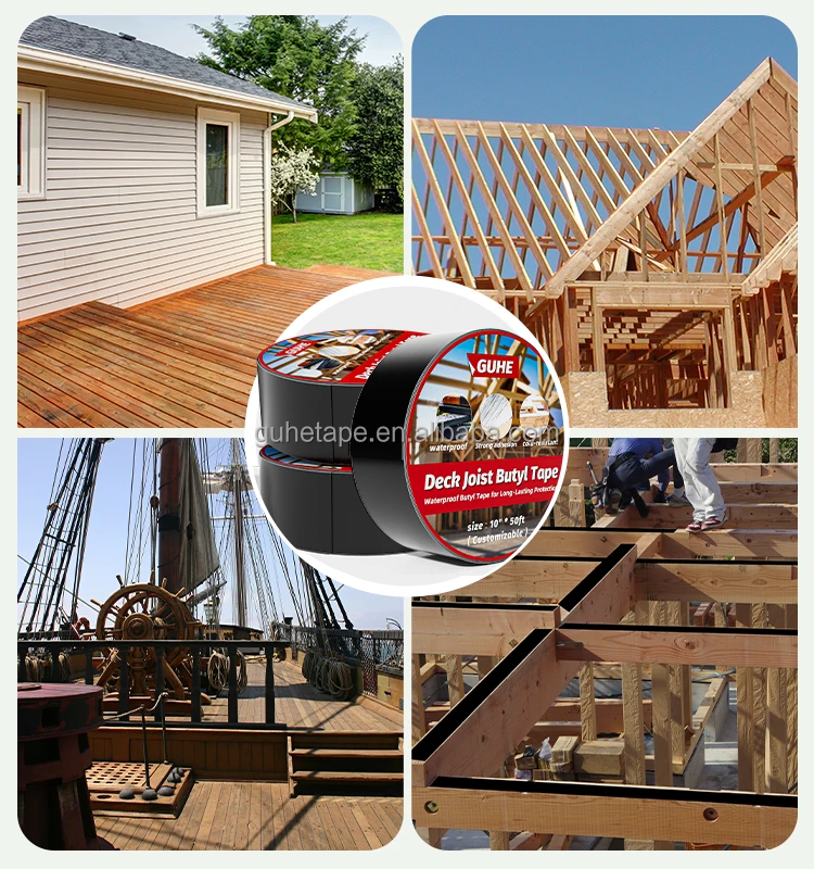 Deck Joist Tape Weather-Resistant Waterproof Seal Antiseptic Self-Adhesive Flashing Butyl Joist Tape for Wood Decks Beams Roof