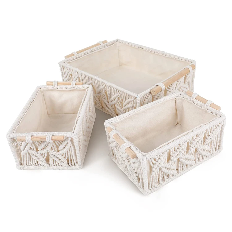 Macrame Storage Baskets Handmade Cotton Woven Decorative Boho Desk Storage Bins Boxes other storage boxes & bins