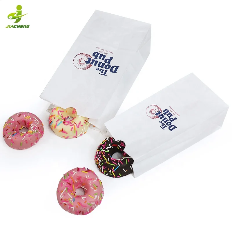 Custom printed carry grease resistant wax flat bottom brown white kraft paper bread donut packaging bags for bakery packaging