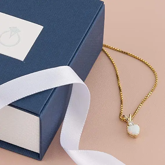 14K Gold  Heart Shape Created White Opal Diamond Pendant Necklace Perfect Designer Conception