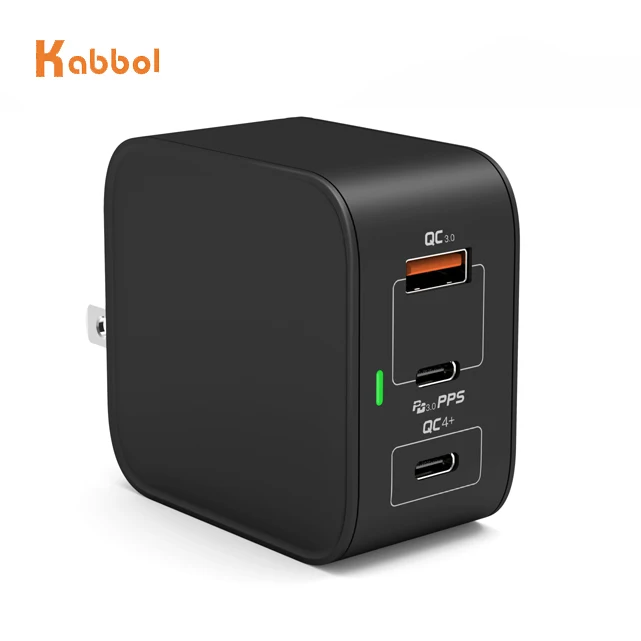 GaN Charger OEM 3 Port PD GaN 61W Wall/Travel Adapter PPS QC30 QC40 GaN Technology PD Port with US/EU/PSE/KC Plug for Laptops