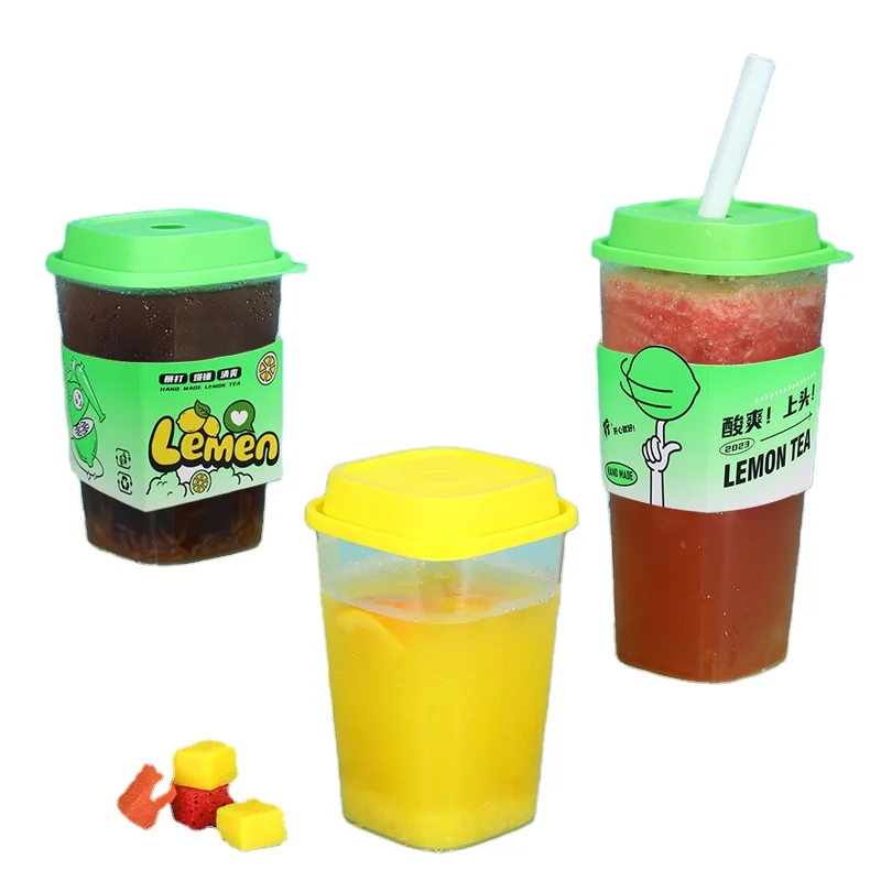 650 ML 960 ML Juice Bottle PP Beverage Transparent Plastic Empty Package Milk Tea Bottle With Cover