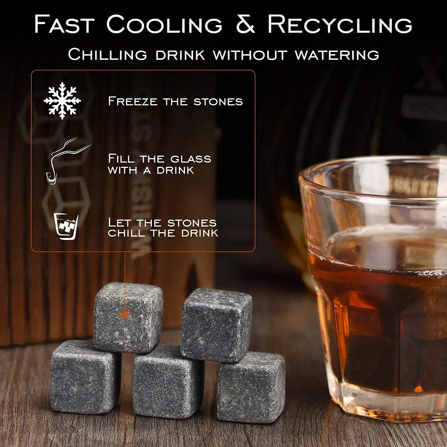 Whiskey Stones Gift Set for Men Pack of 9 Granite Chilling Rocks Whiskey Gifts for Men on Birthday