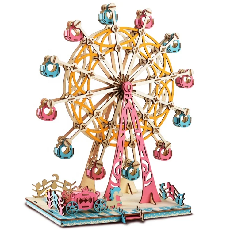 
 Unique Design 3D wooden puzzle color Jigsaw puzzle toy educational Ferris wheel wood puzzle for Adult  