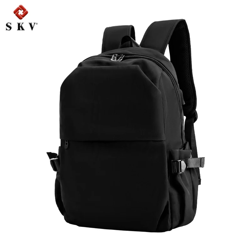 Black Unisex Business Backpack with USB Charging Port Zipper Closure Polyester Lining for Travel and Laptop
