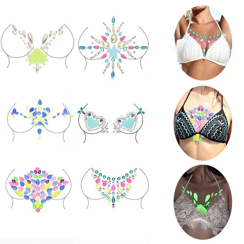 Dropshipping Party Sexy Girls Breast Body Chest Gem Stickers Crystal Nipple Stickers Festival Rhinestone Tattoo Stickers