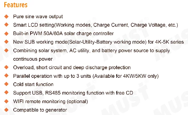 MUST PV18 VPK off grid power inverter 3KW solar inverter for solar energy system Promotion on August