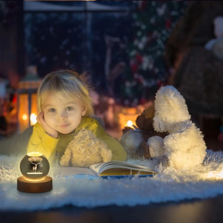 3D Art Crystal Ball Night Lamp Luminous Crystal Ball Decoration Solar System Led Night Lights Desktop Home Decor