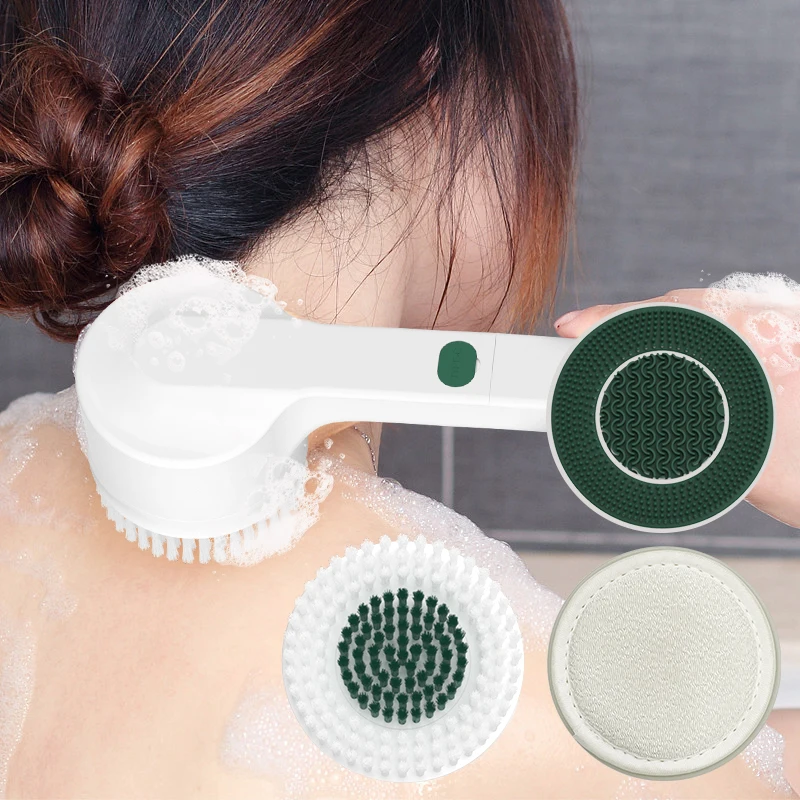 Customize Logo Electric Spin Scrubber Shower Cleaning Silicone Bath Brush Massage Brush Long Handle Liquide Bath Brush
