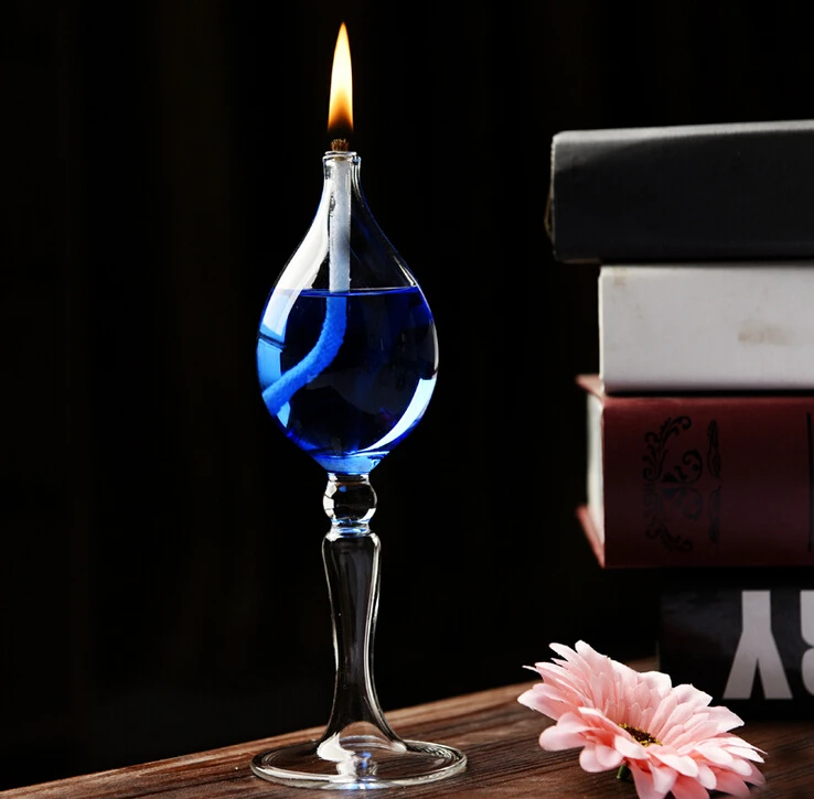 European Style Creative Glass Kerosene Oil Lamp Hand Blown Decorative Table Glass Oil Candleholder