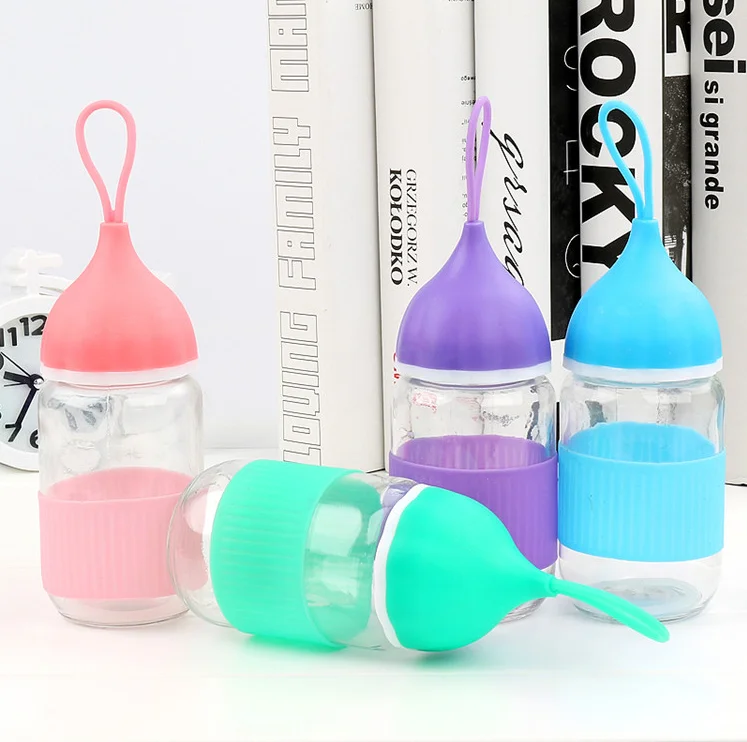 
Cute miniature portable silicone cover glass water bottle for kids 