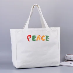 Pure Color Large Capacity Portable Strong Pretty White Canvas Tote Bags Bulk Wholesale Canada With Pockets Custom Logo