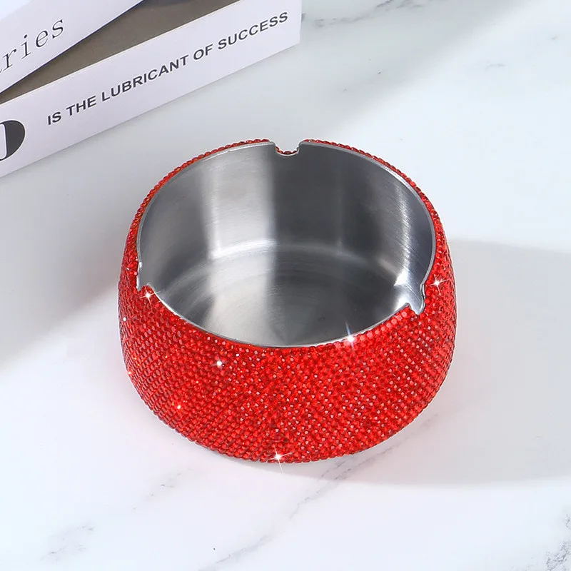 Luxury Bling Crystal Diamond Rhinestone Stainless Steel Multi-function Decoration Accessories Windproof Cigars Cigarette Ashtray