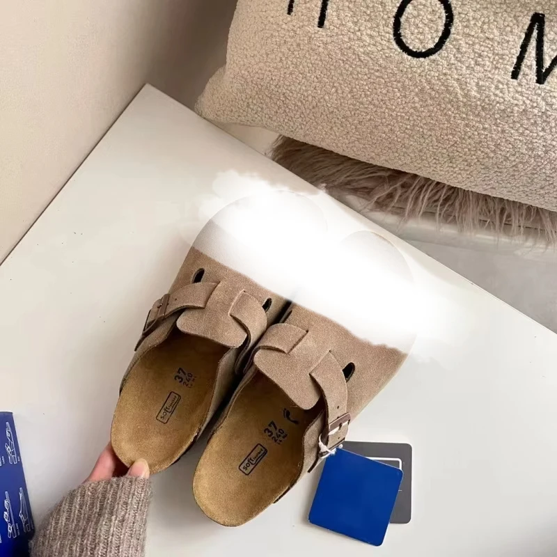 Fashion Hit Birken Shoes Vintage Cork Shoes Leather Thick Soles Wear Birken Half Slipper Ladies