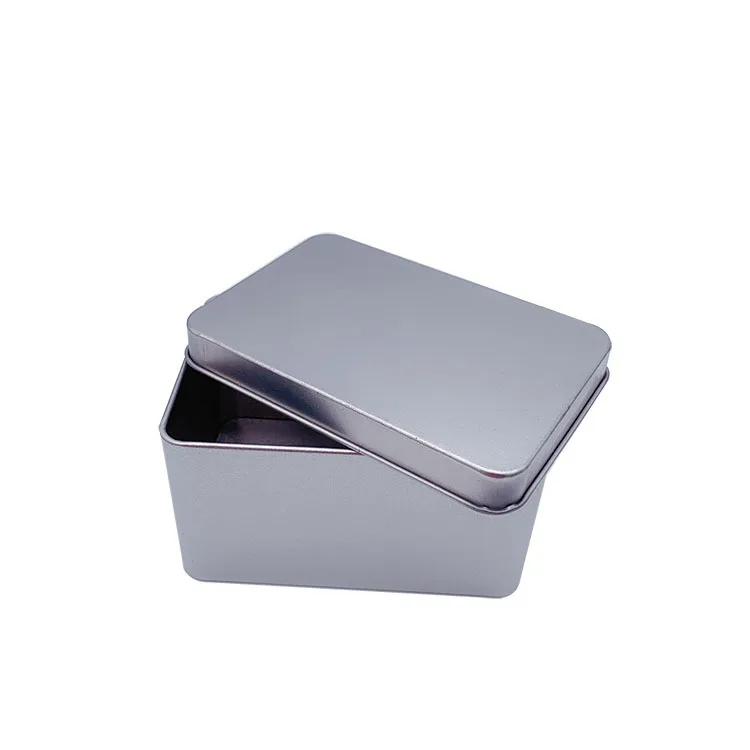 Plain Silver Rectangular Empty Tin Box Containers Gift Box and Storage Tin With Window Lid On It