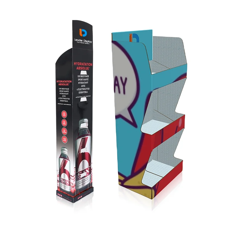 Double Side Printing Floor Corrugated Cardboard Retail Wine Bottle Display Racks For Wine Beer Water