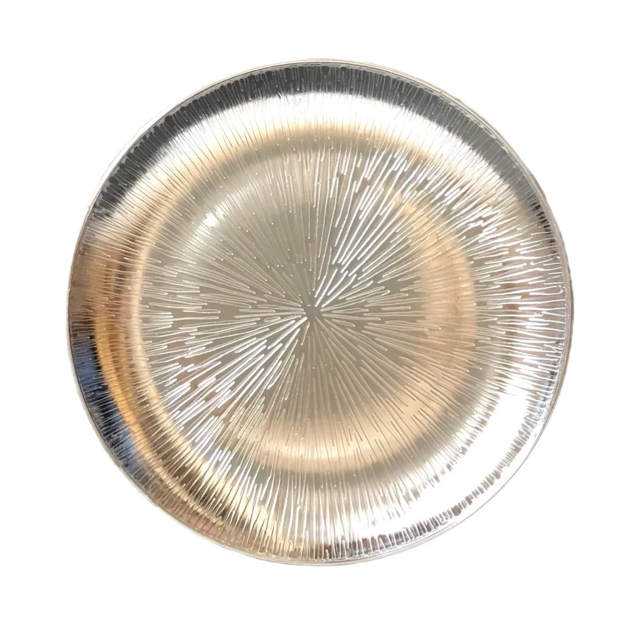 2025 simple design wholesale one side painting gold table decoration round 13 inch plastic charger plate