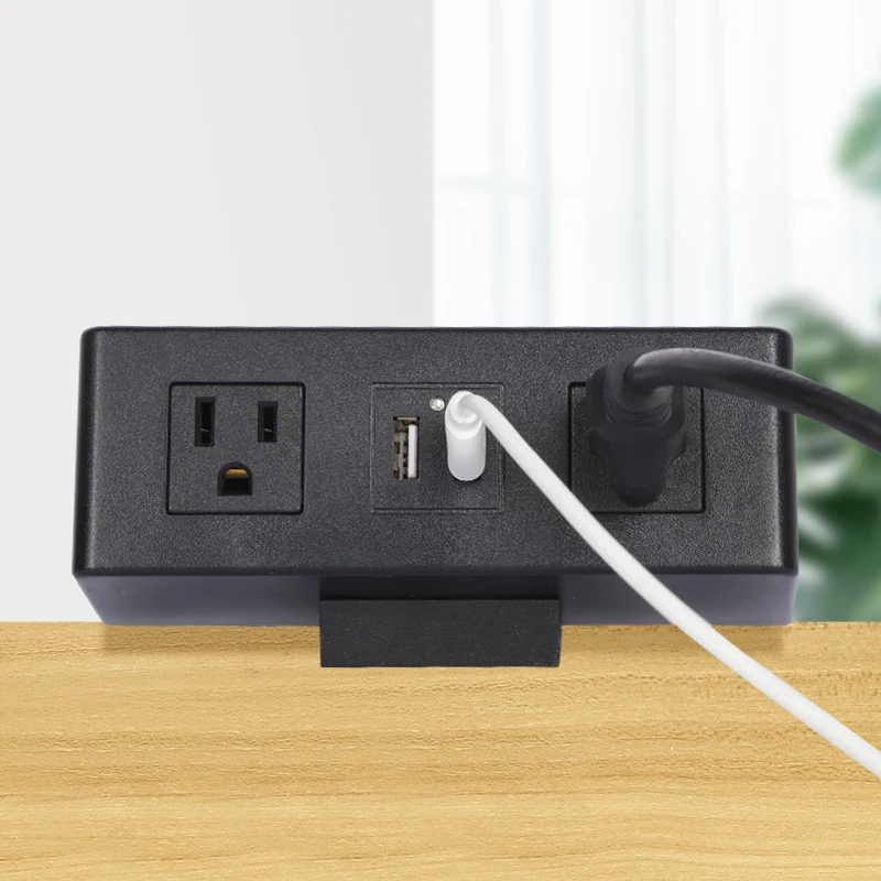 Two USB office desktop sockets with desktop clip, 5V 2A desk surface mounted socket
