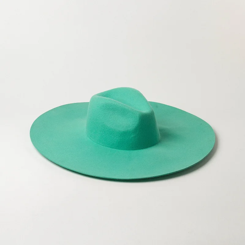2019 new style fashion 16cm big wide brim mint green fedora hat for ladies women