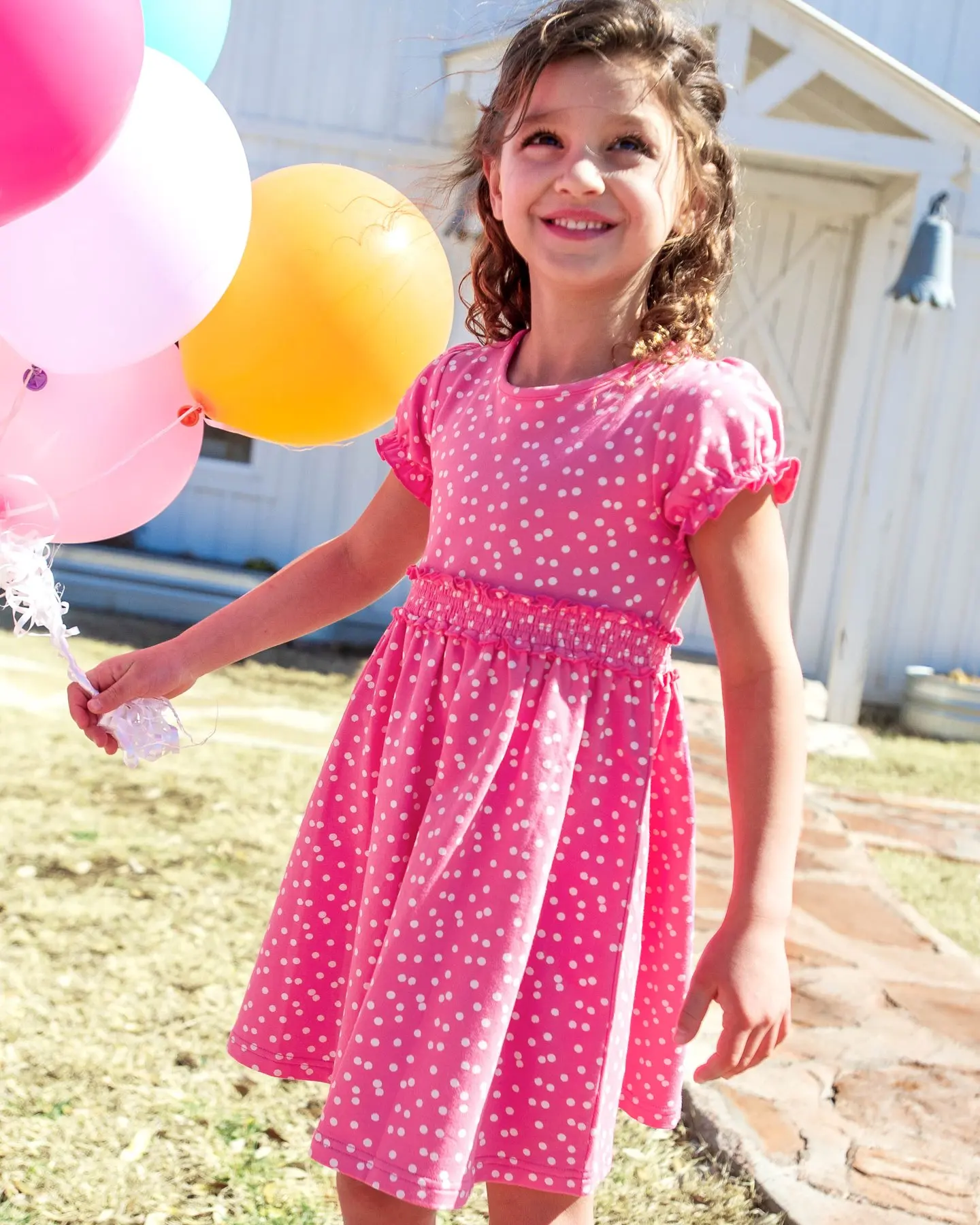 Summer new fashion Pink Dot Soft Bamboo Viscose baby Girl Ruffled Cap Sleeve Twirl Dresses