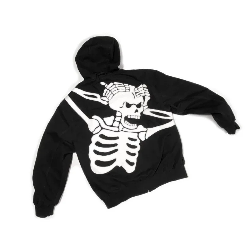 2022 Dark Style Fashion Brand Funny Skull Printed Zipper Couple Sweater Early Autumn Street Casual Loose Jacket