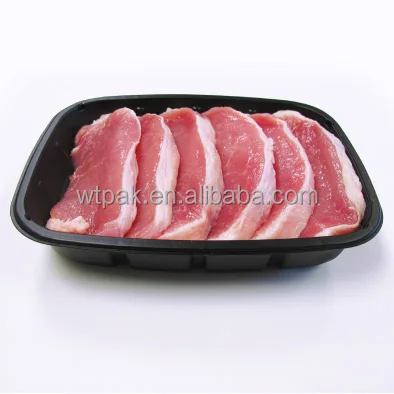 Food grade stackable Plastic Beef  meat Tray top seal tray black plastic box