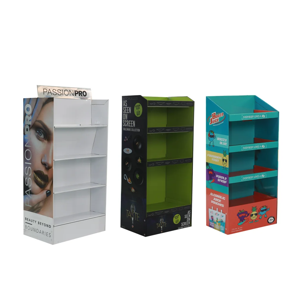 Print Cardboard Floor Display Stand Manufacturer Corrugated Cardboard Promotion Display Rack Paper Floor Display For Retail Food