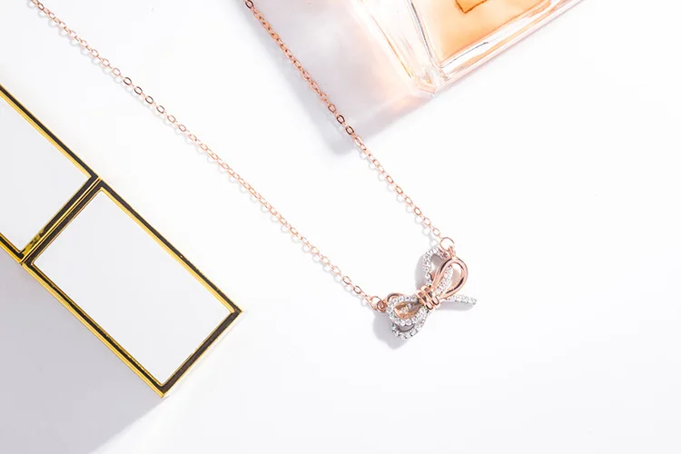 
Swarlo diamond bow necklace stylish rose gold collarbone chain 