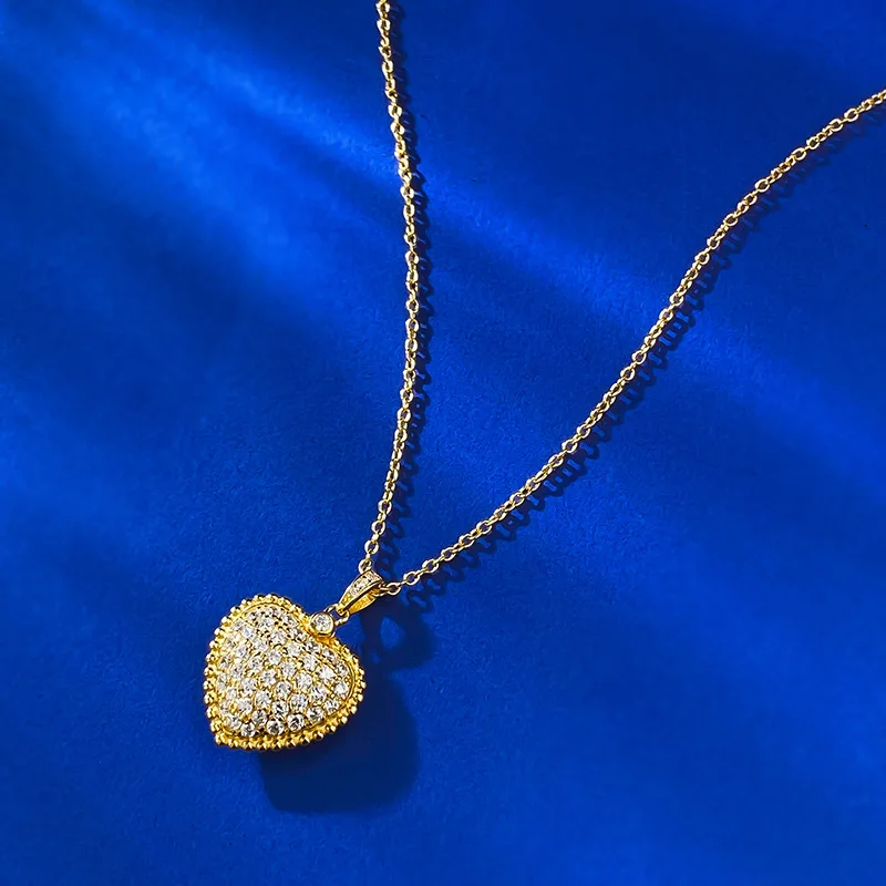 S925 silver gold-plated antique luxury set with diamond heart double-sided pendant, Chinese style necklace, wedding jewelry