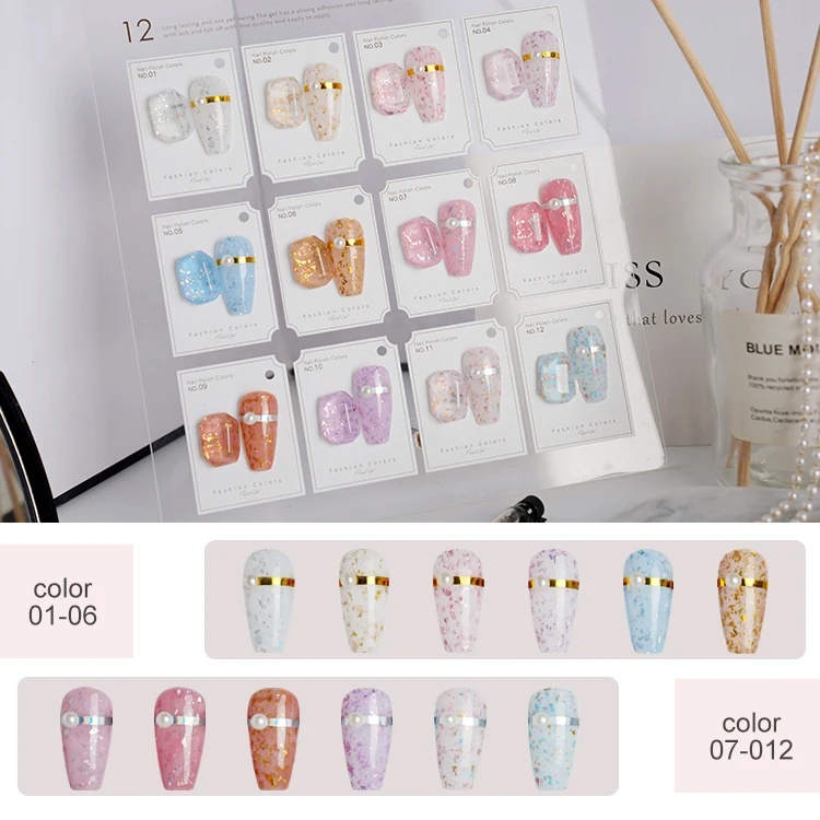 high quality nail supplier odm oem custom logo soak off painless foil flakes base two step glitter color gel nail polish